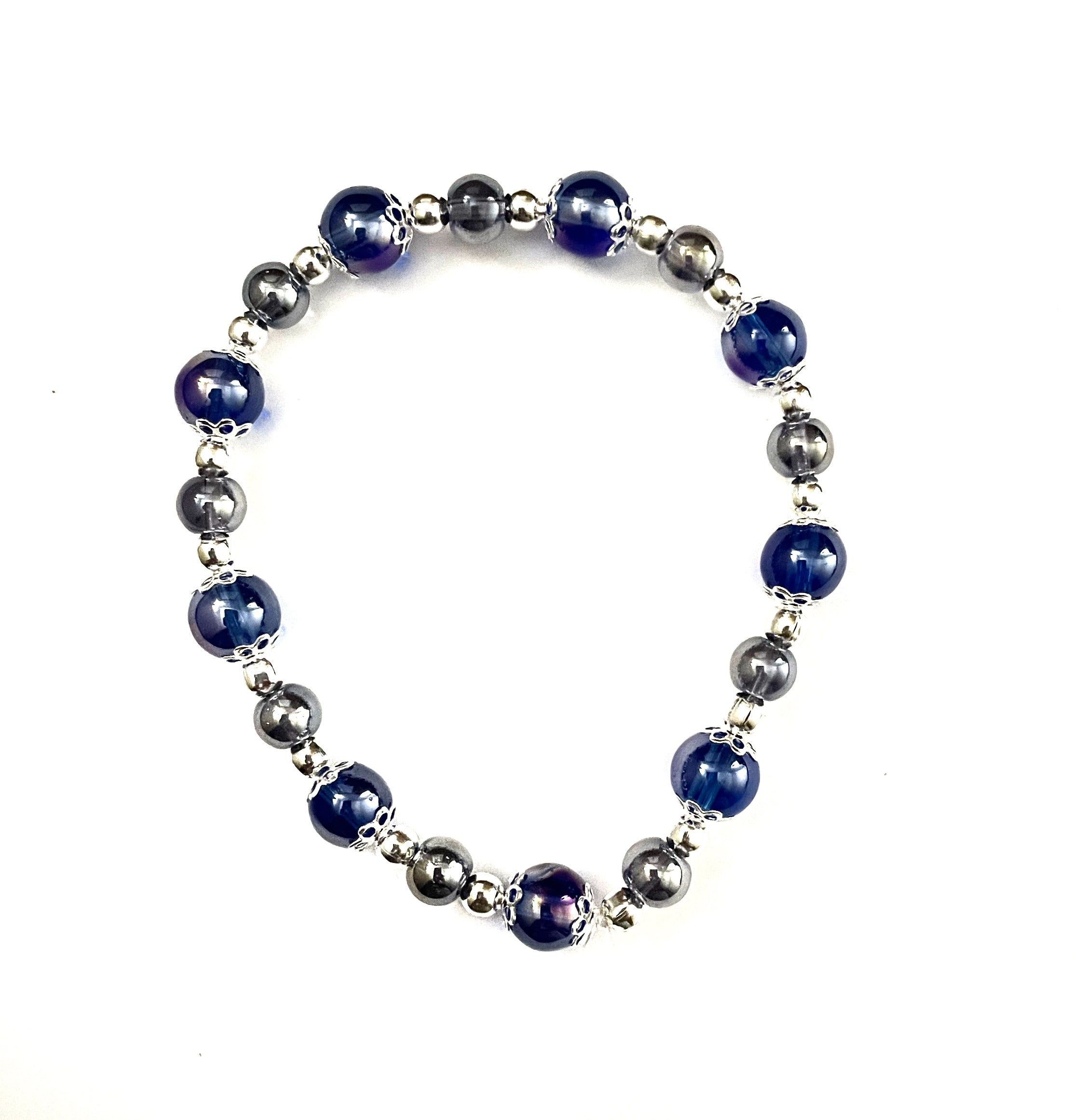 Blue Rainbow Glass Stacked Bracelet