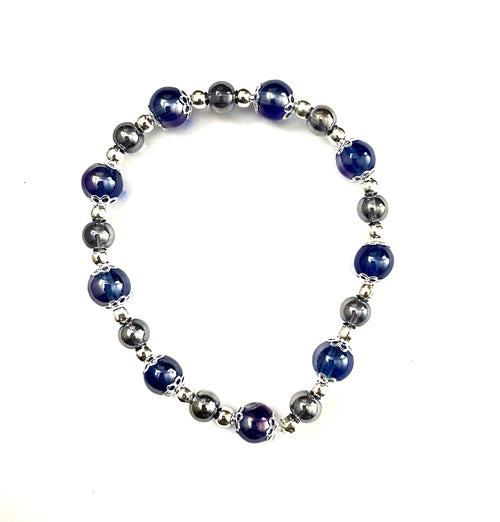 Blue Rainbow Glass Stacked Bracelet