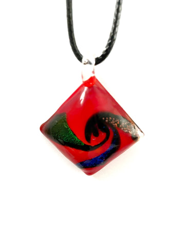 Red Square with Dichroic Glass Necklace
