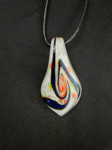 White Spoon with Blue Dichroic Swirls Glass Necklace
