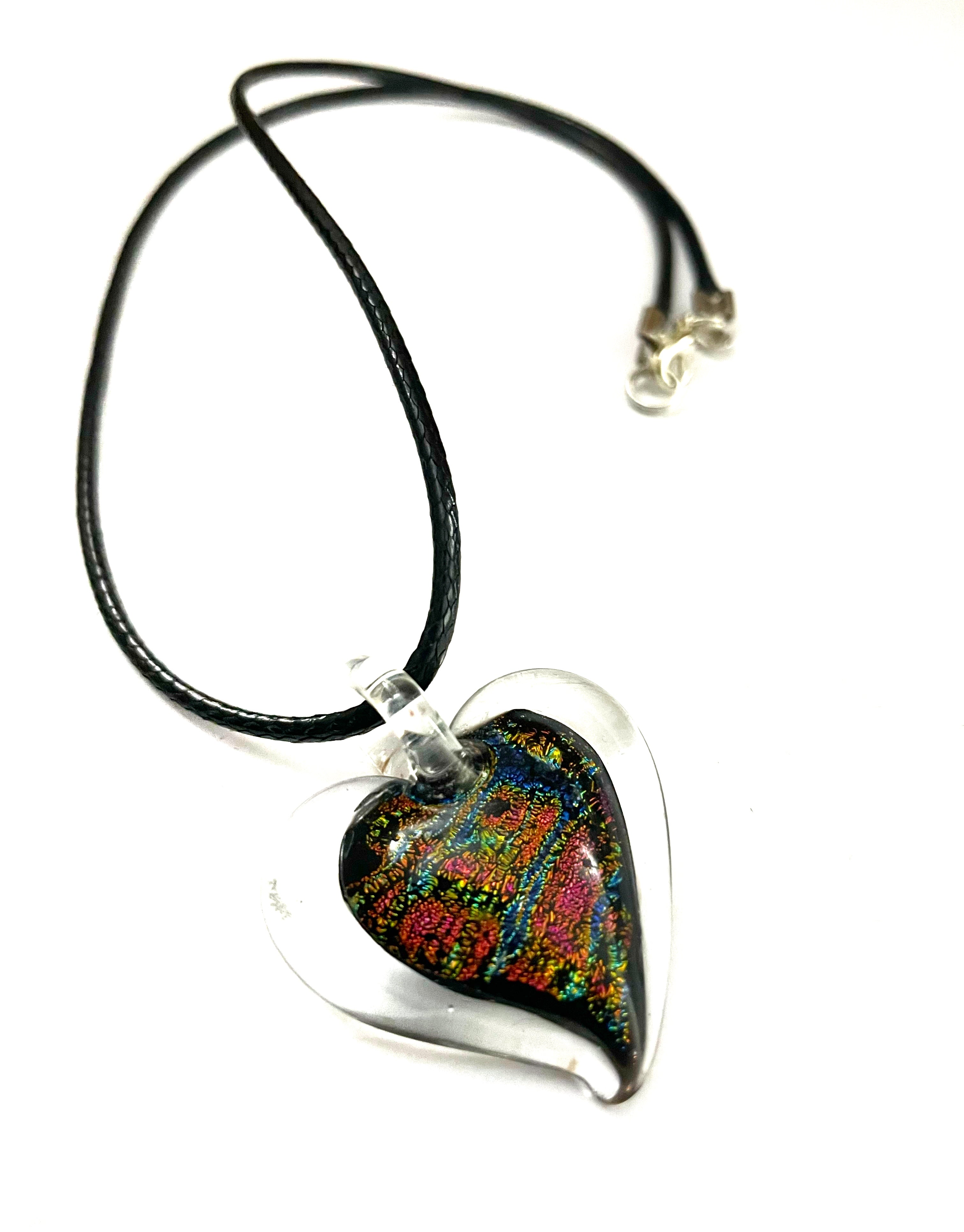 Rainbow Dichroic Heart Necklace