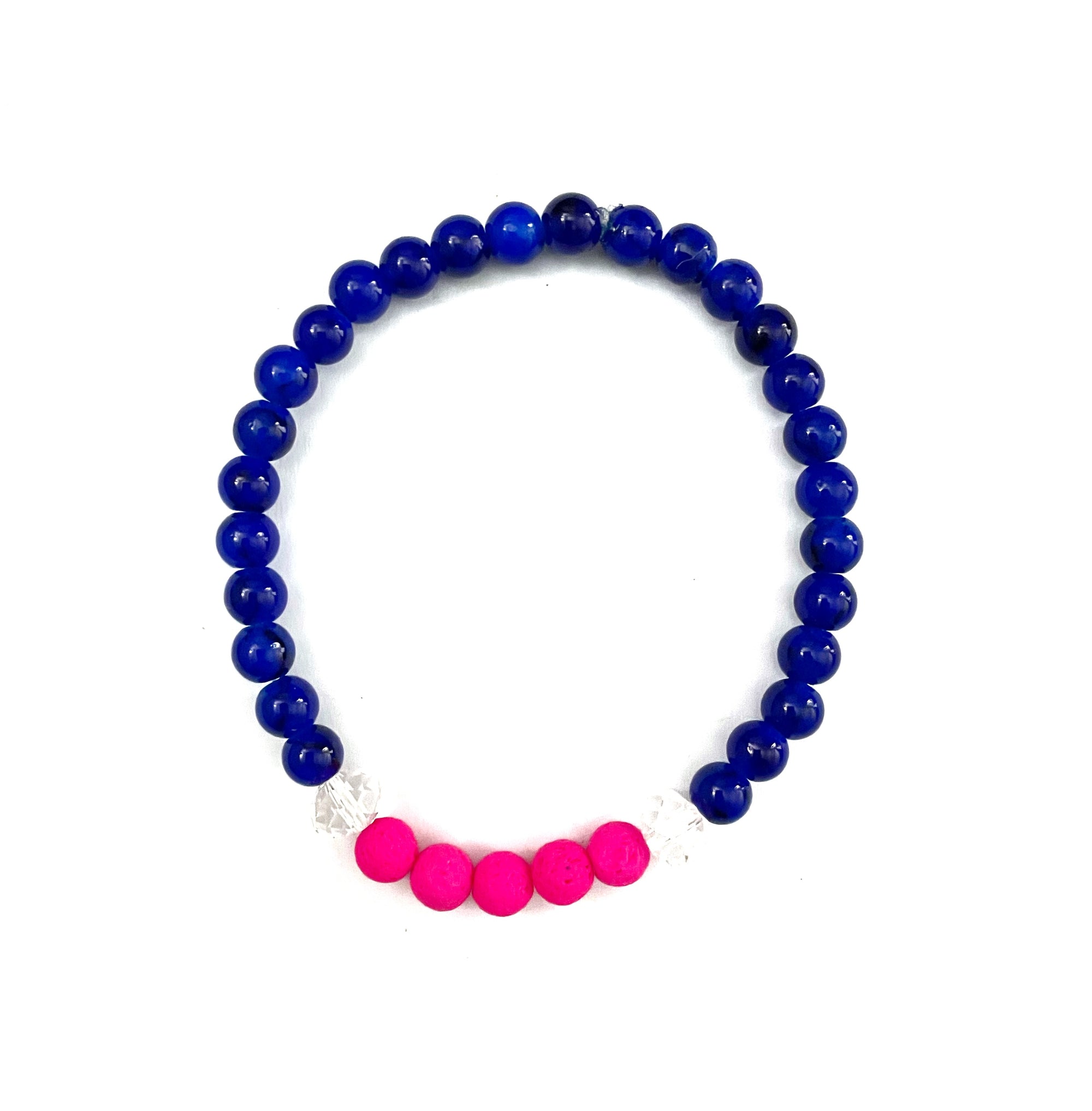 Dark Blue Glass and Hot Pink Lava Stone Bracelet