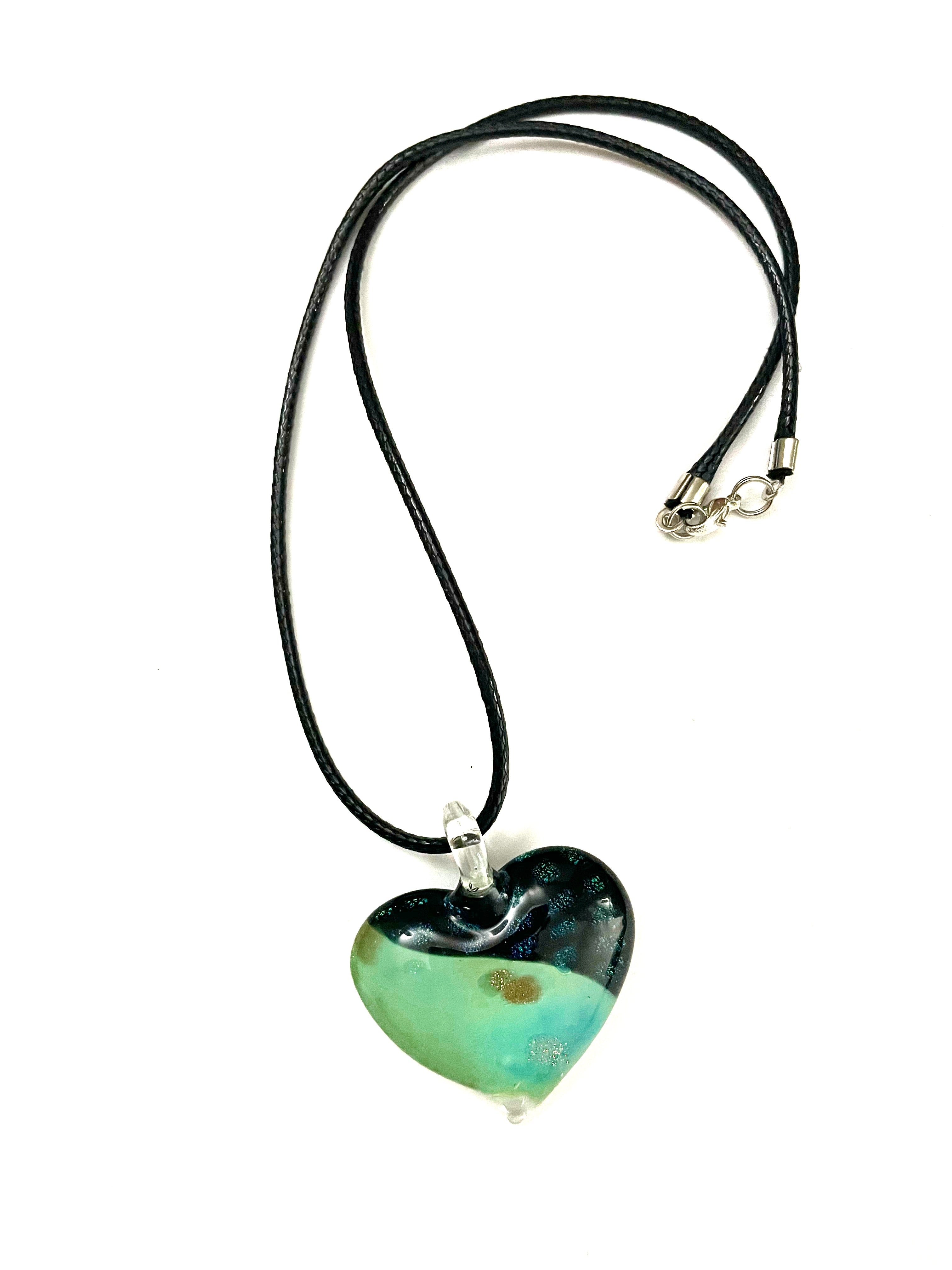 Green Heart with Dichroic Glass Necklace