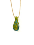Yellow Swirl  with Blue Background Glass Necklace