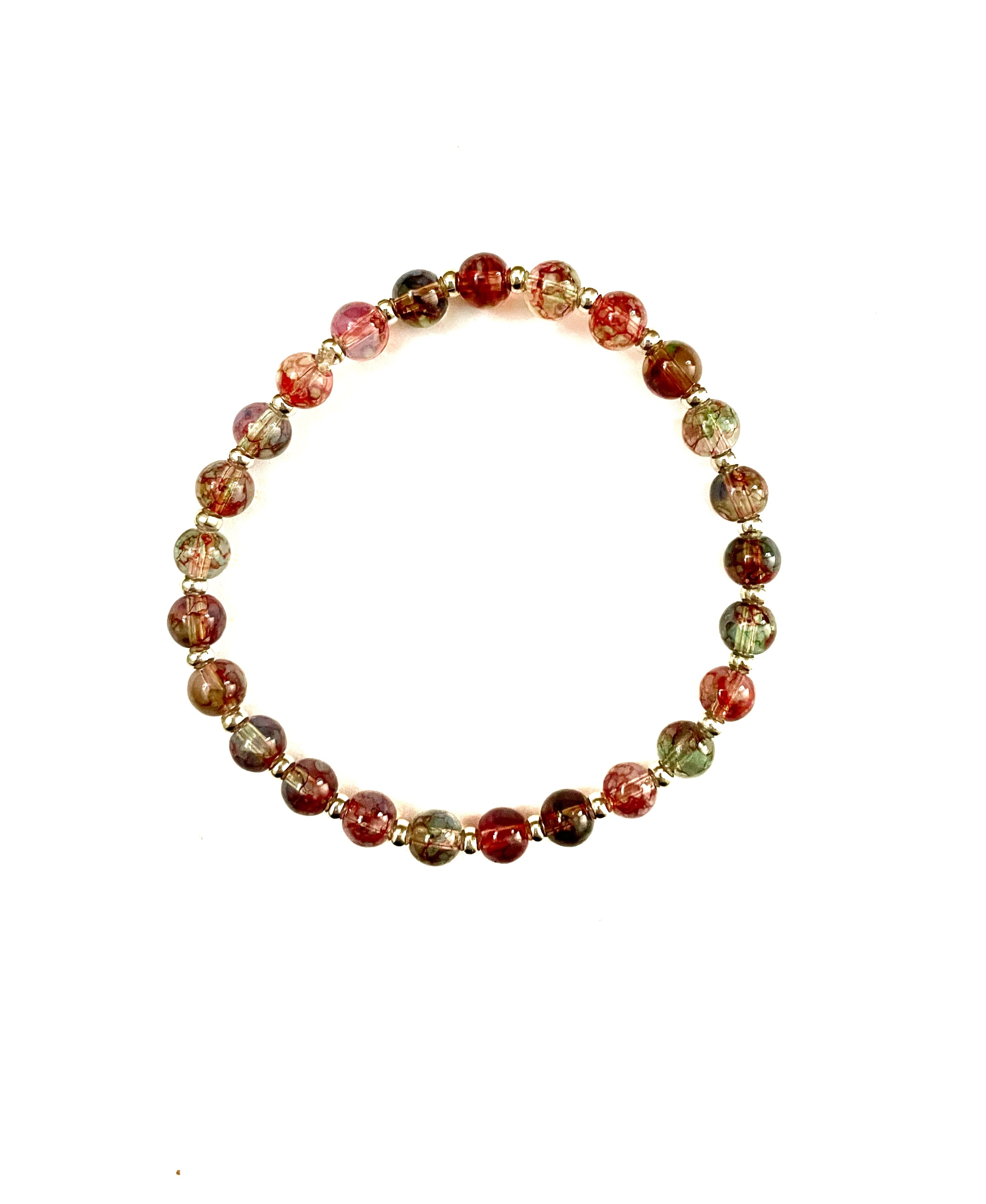 Red, Blue, Milky White and Green Glass Bead Stretchy Bracelet