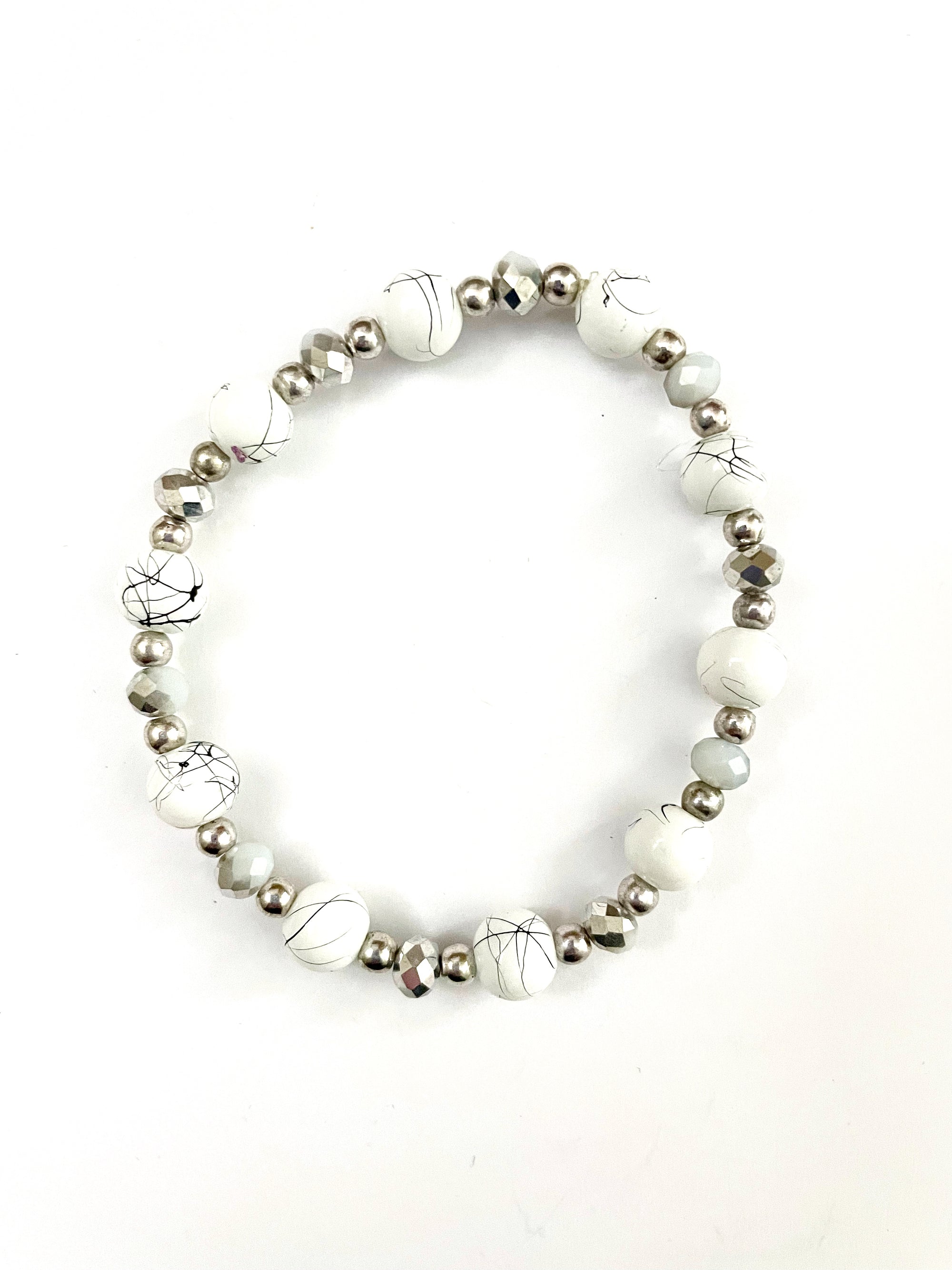 White Howlite with Black Lines Stretchy Bracelet