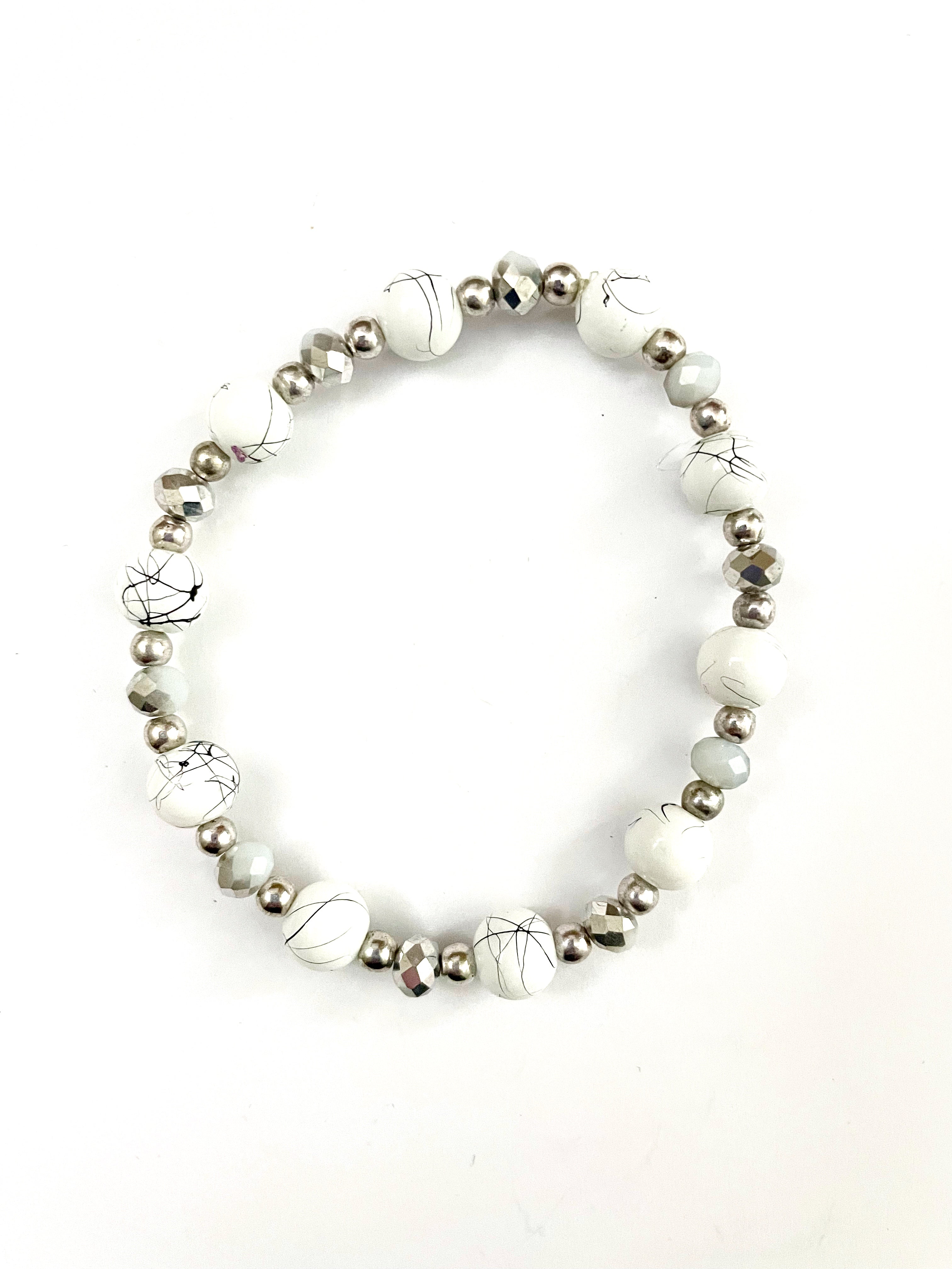 White Howlite with Black Lines Stretchy Bracelet