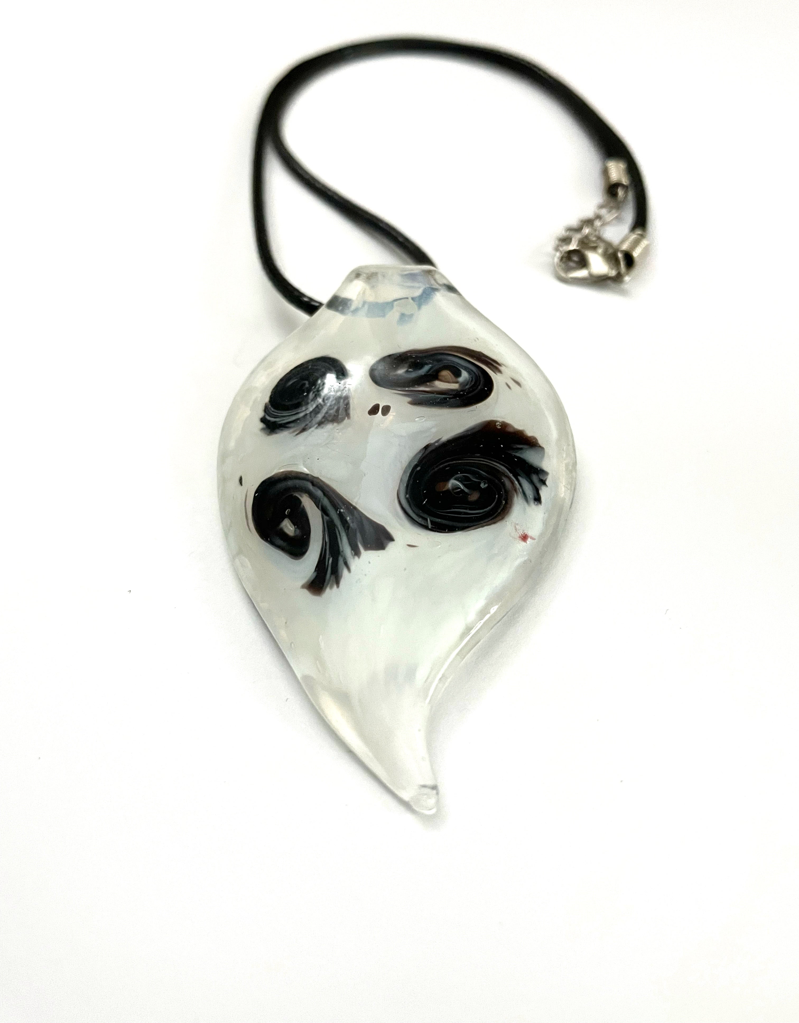 Milky White with Black Swirls Glass Necklace
