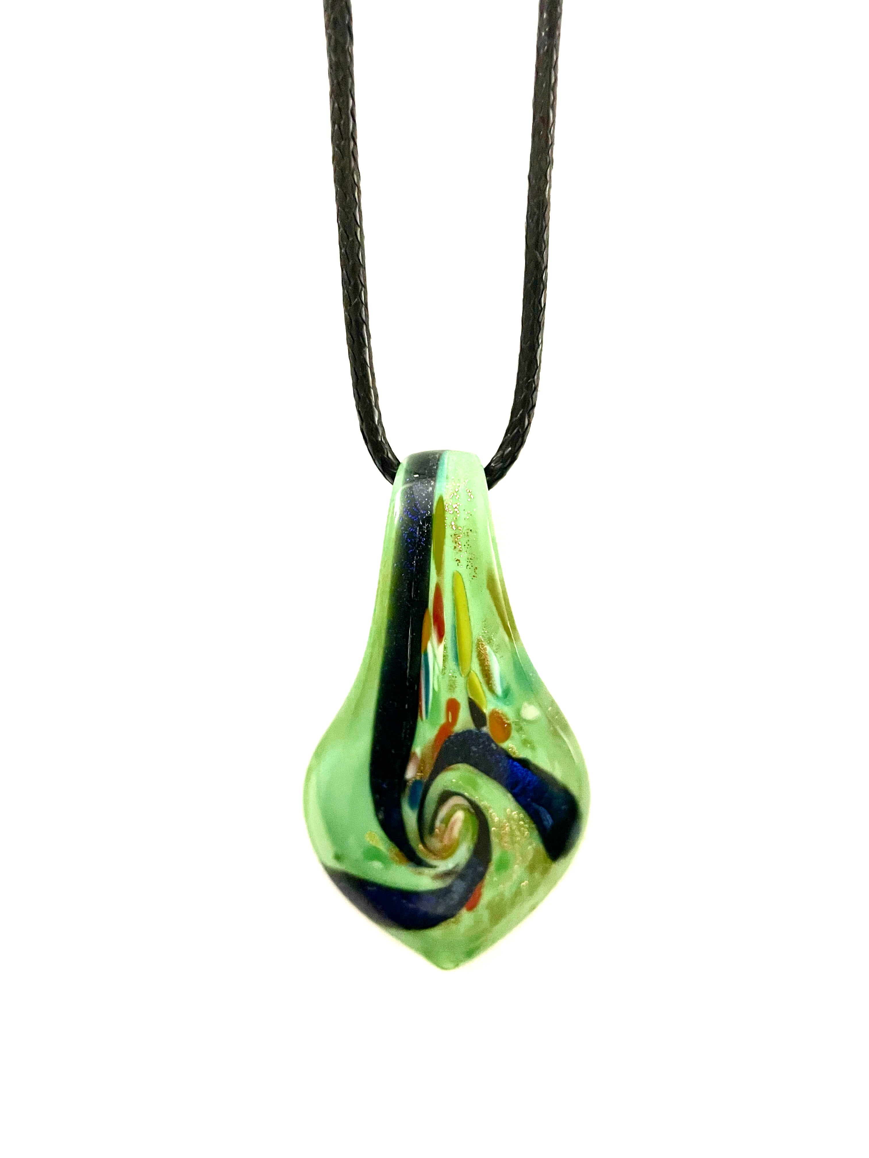 Green with Blue Swirl Glass Necklace