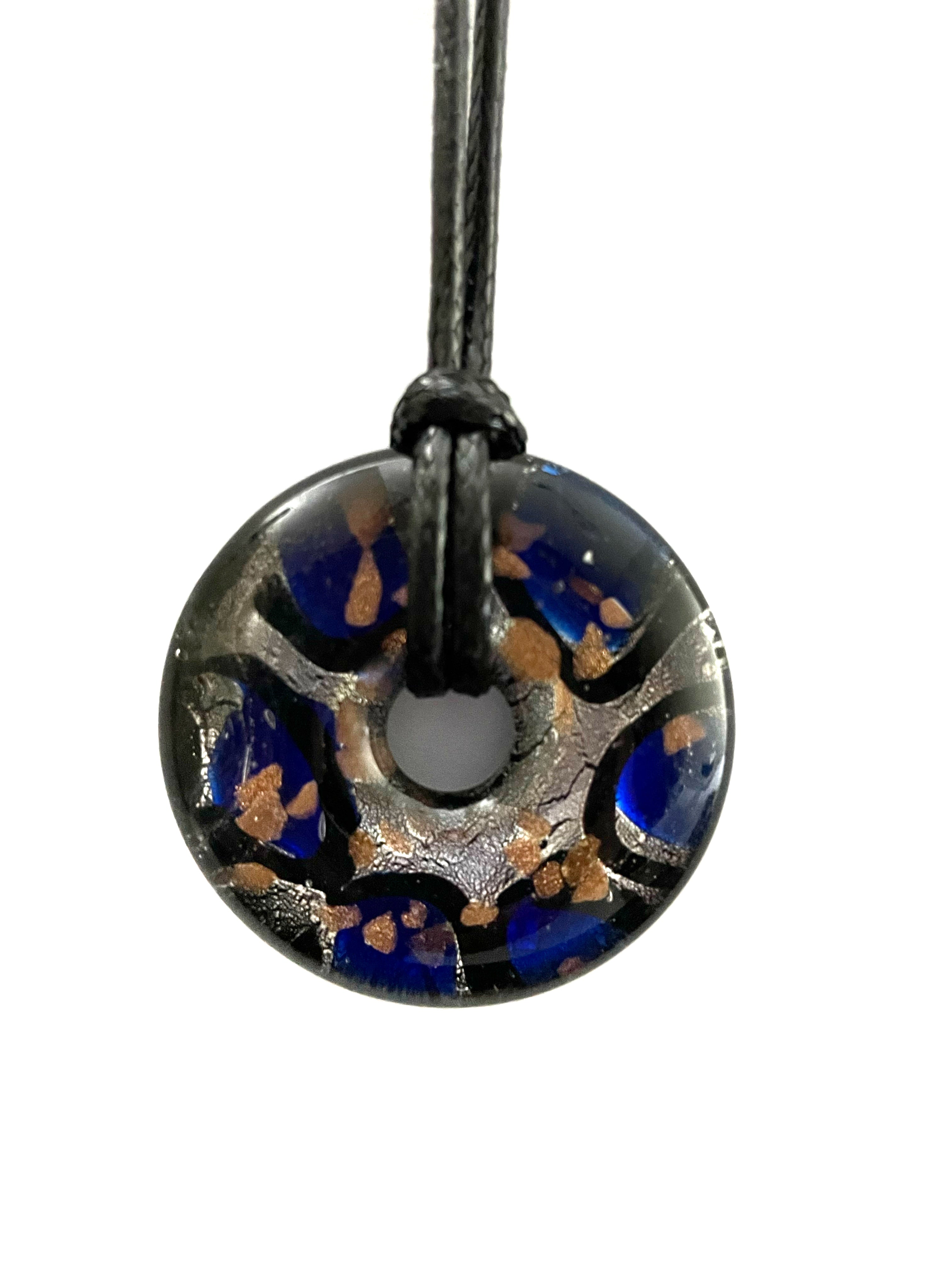 Blue/Silver/Black Donut Glass Necklace