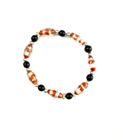Orange and Clear Beads with Black Beads Stretchy Bracelet
