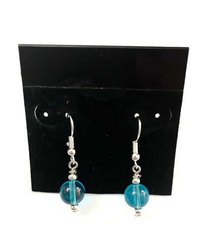 Round Teal Blue Glass Earrings