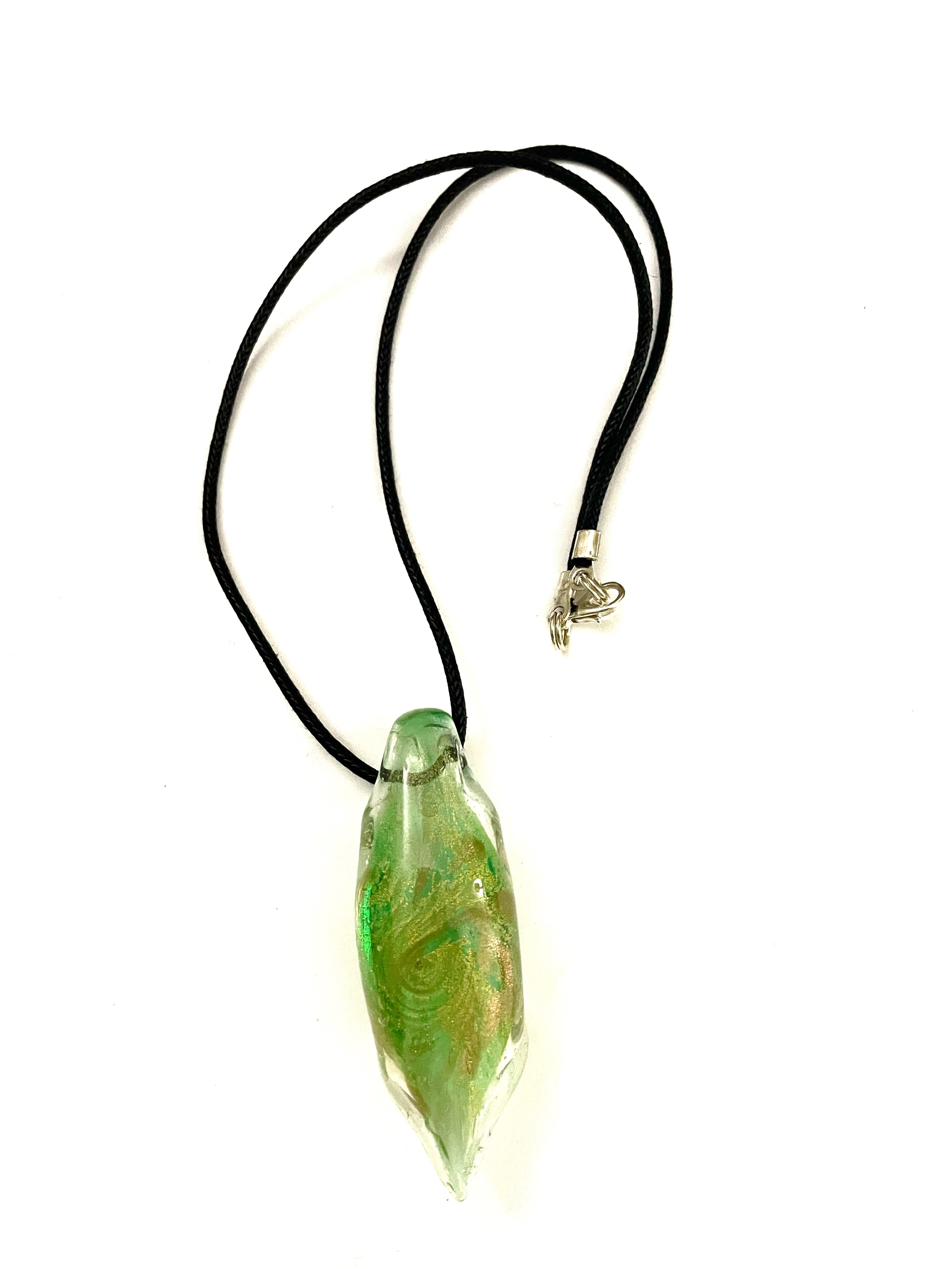 Green with Gold Flake Glass Necklace