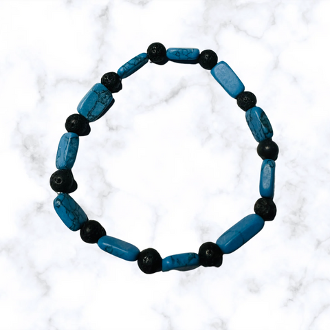 Black Lava Stone with Turquoise Stretchy Bracelet