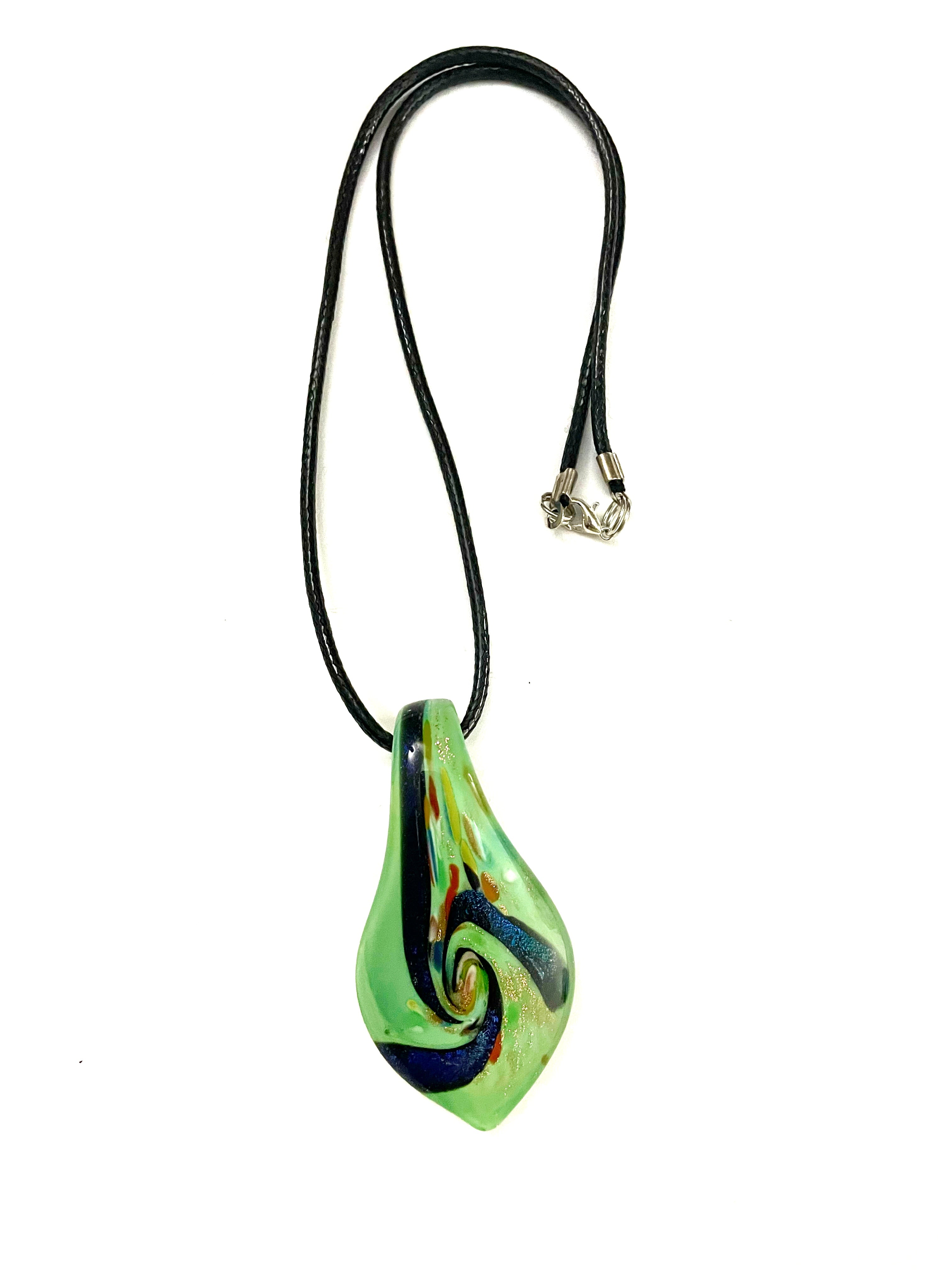 Green with Blue Swirl Glass Necklace