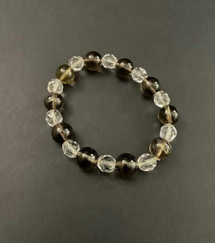 Brown and Clear Glass Stretchy Bracelet