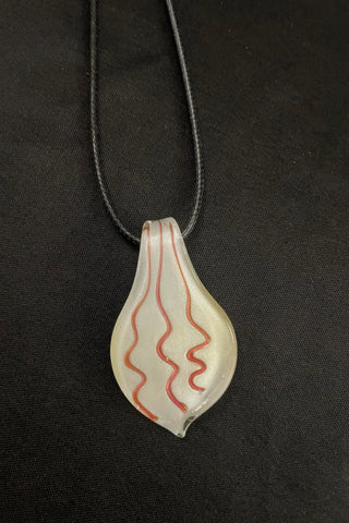 White with Pink Lines Glass Necklace