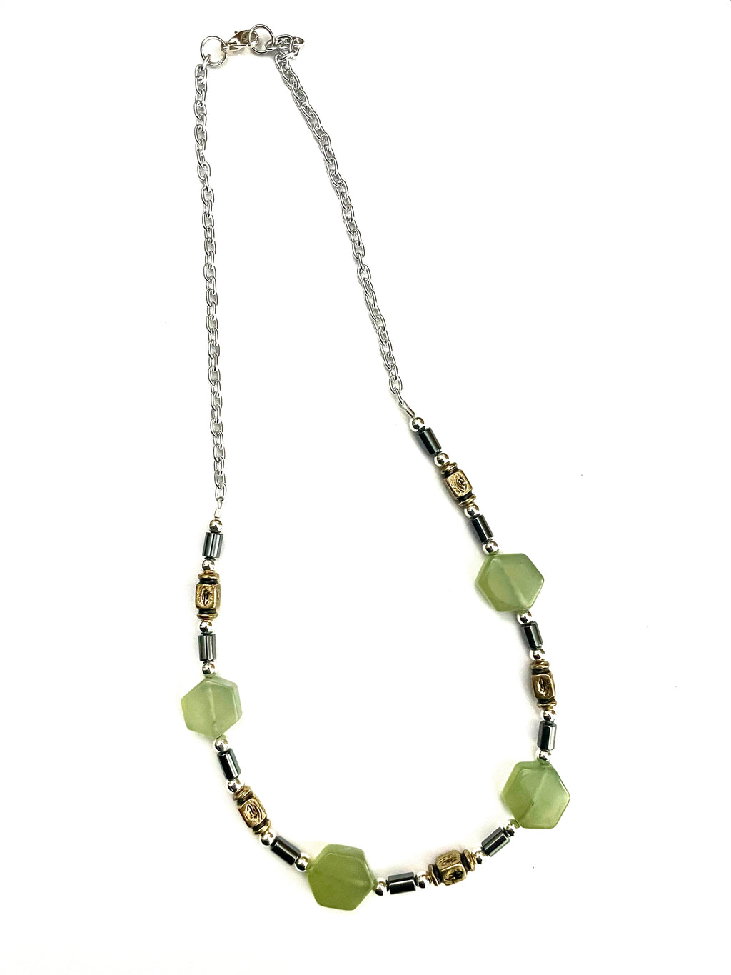 Green Hexagon Glass Necklace