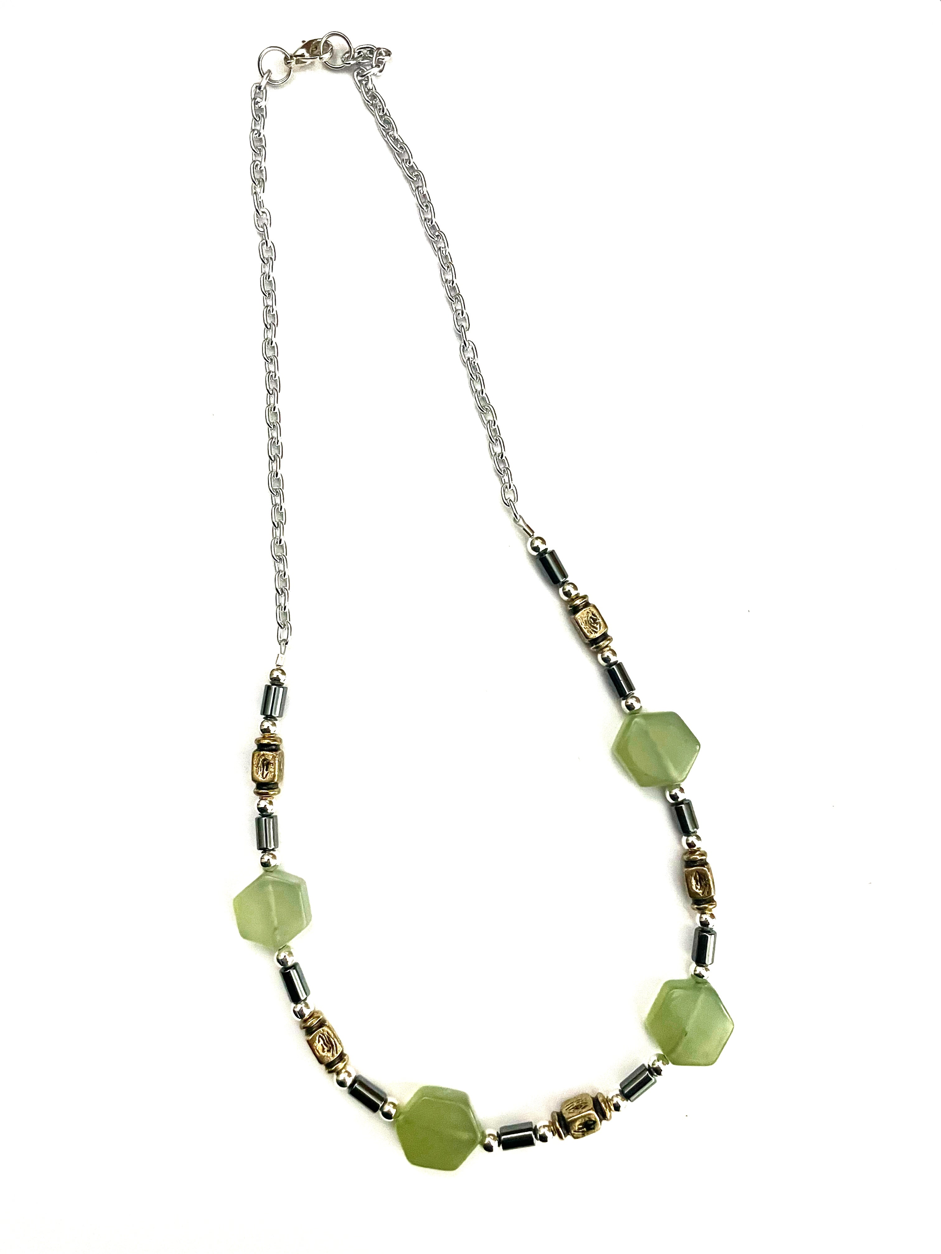 Green Hexagon Glass Necklace