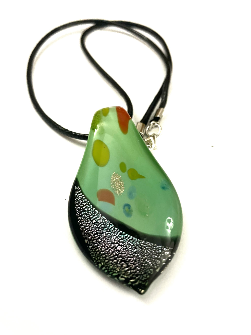 Colorful Green with Blue Glitter Glass Necklace