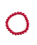 Cerise Red Glass Pearl Stretchy Bracelet