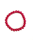 Cerise Red Glass Pearl Stretchy Bracelet