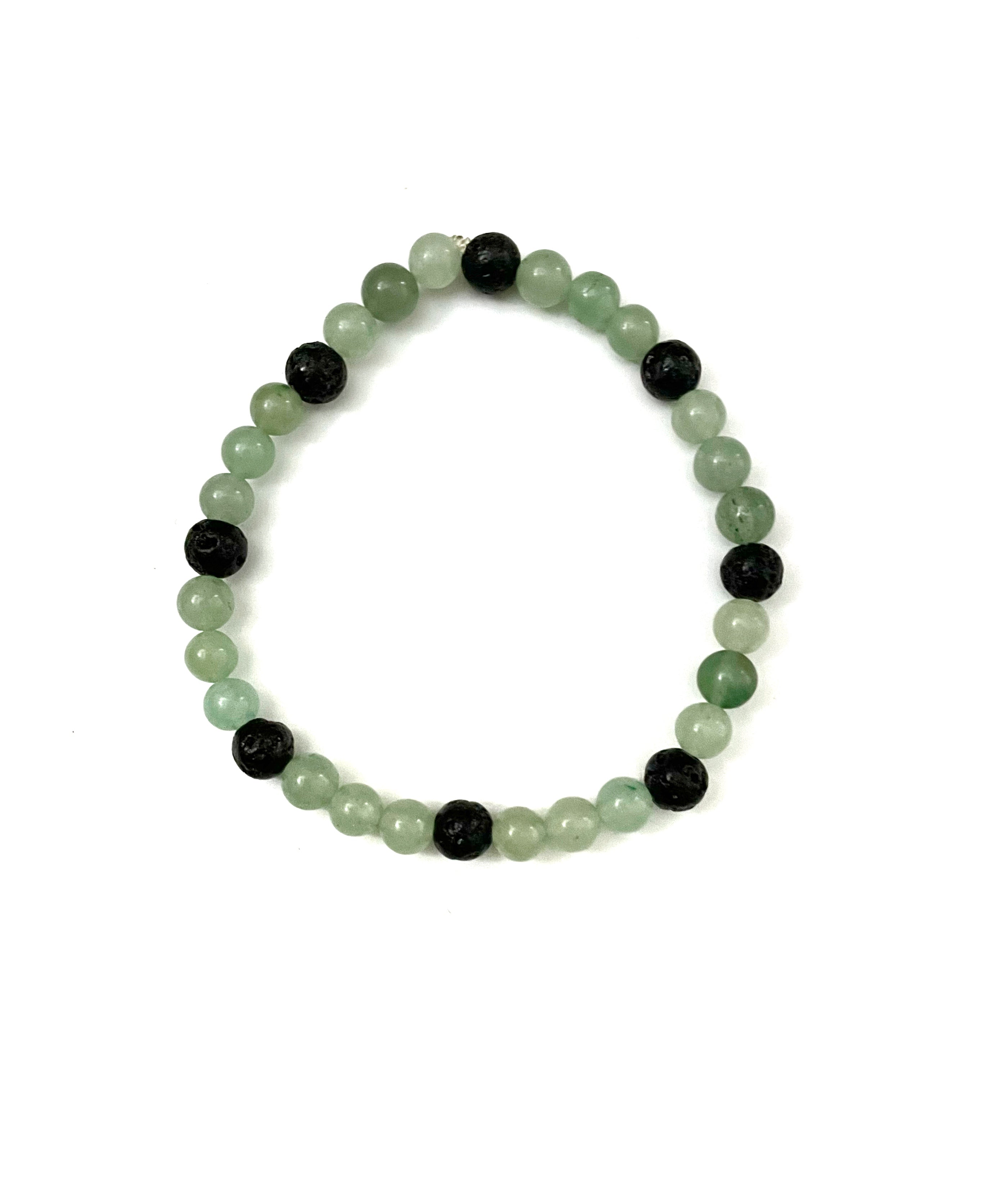 Green Aventurine and Black Lava Stone Stretchy Bracelet