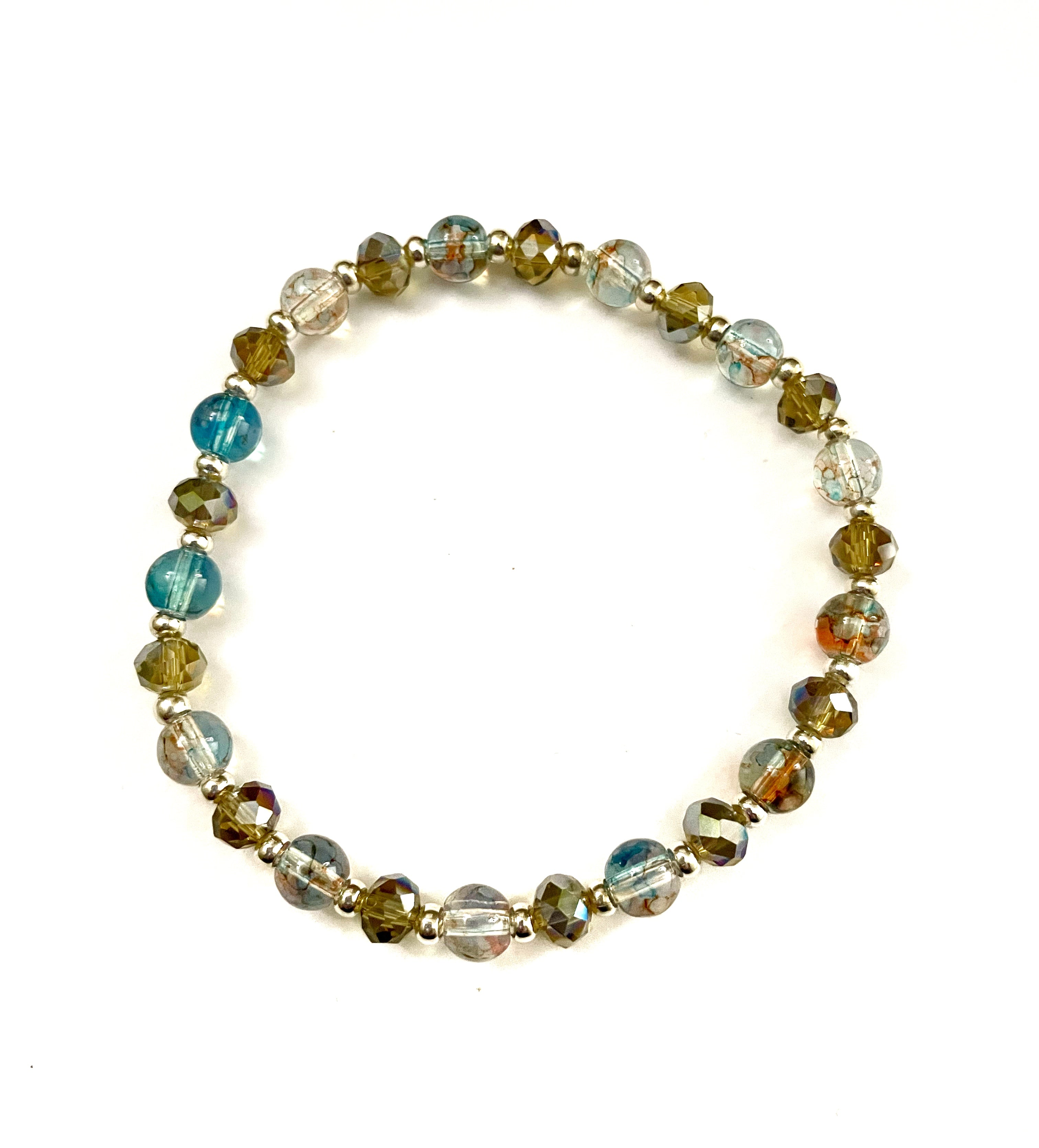 Green Teal and Brown Stretchy Bracelet