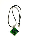 Green with Blue and Black Swirl Glass Necklace