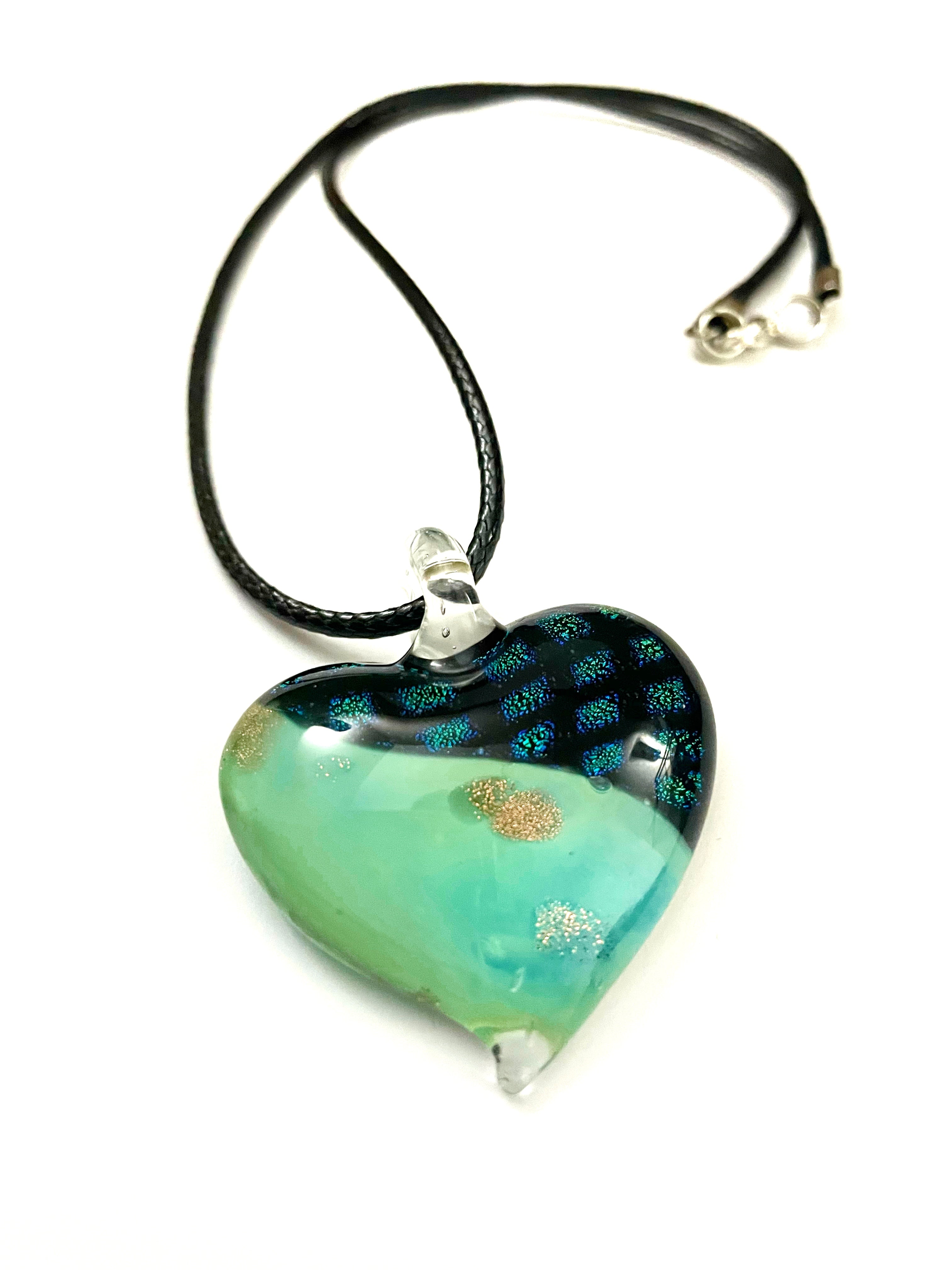 Green Heart with Dichroic Glass Necklace