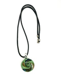 Green with Blue and Gold Swirls Glass Necklace