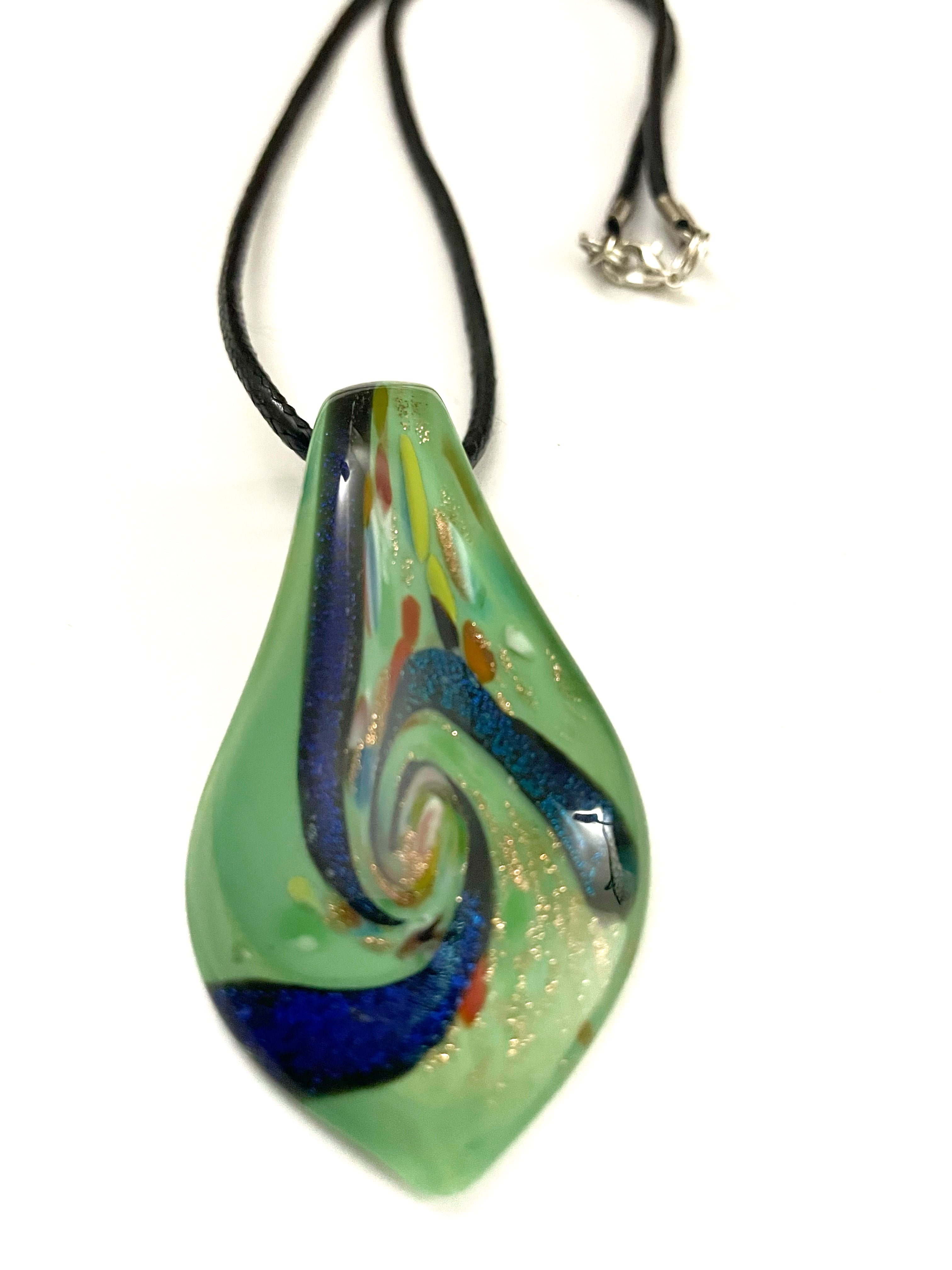 Green with Blue Swirl Glass Necklace