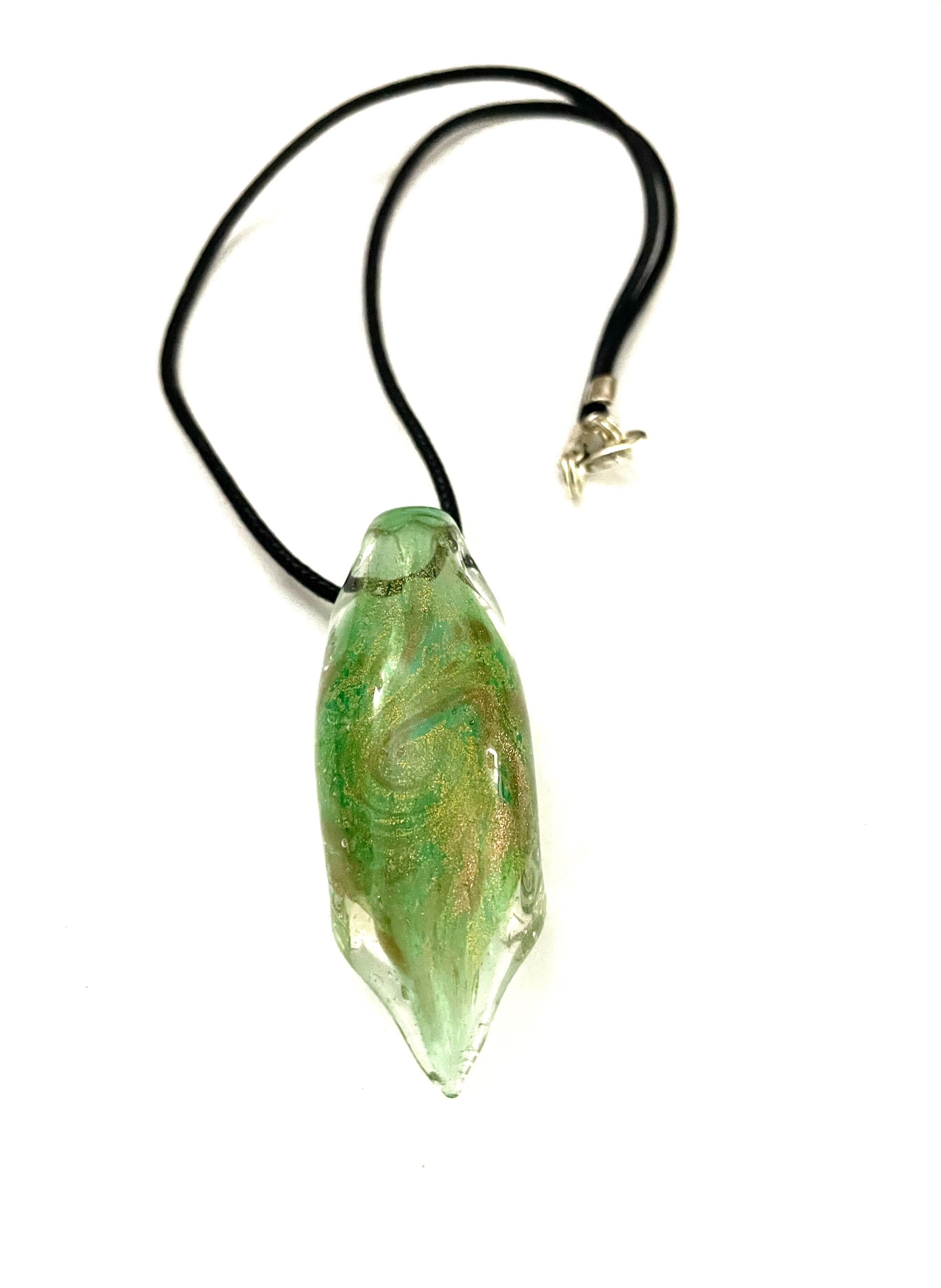 Green with Gold Flake Glass Necklace