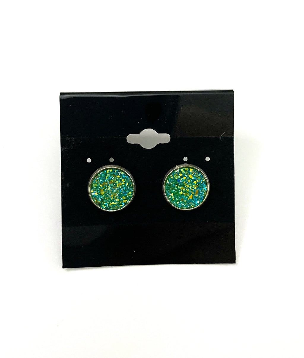 Peridot Green Druzy Earring