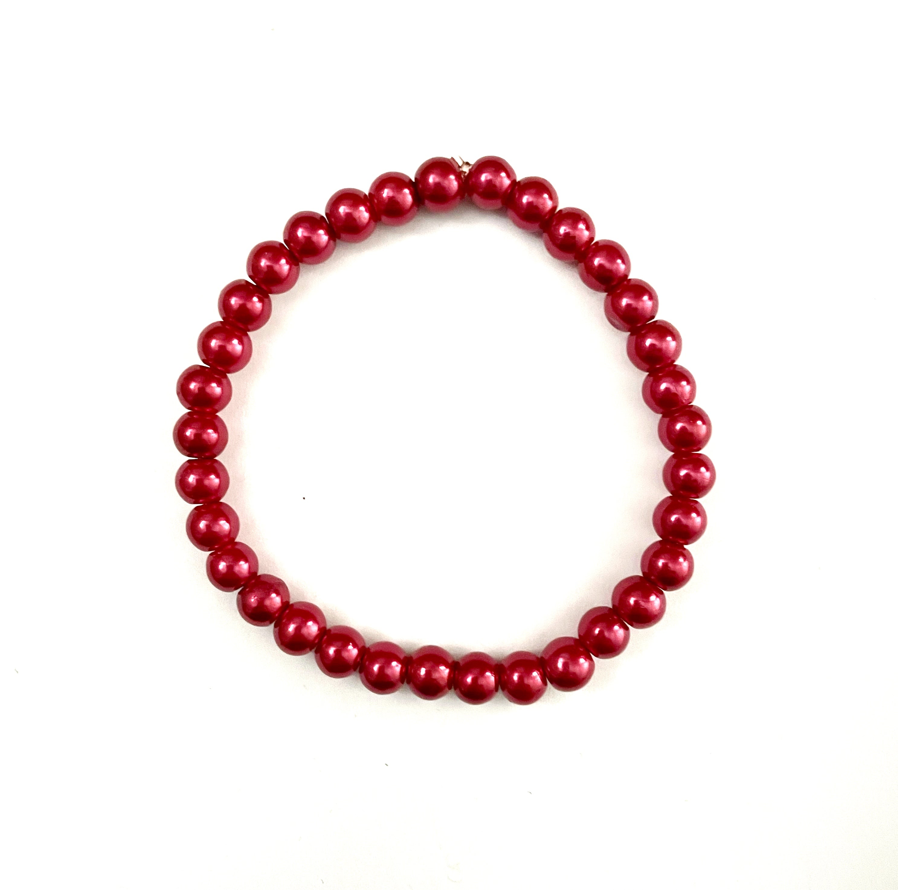 Red Glass Pearl Stretchy Bracelet