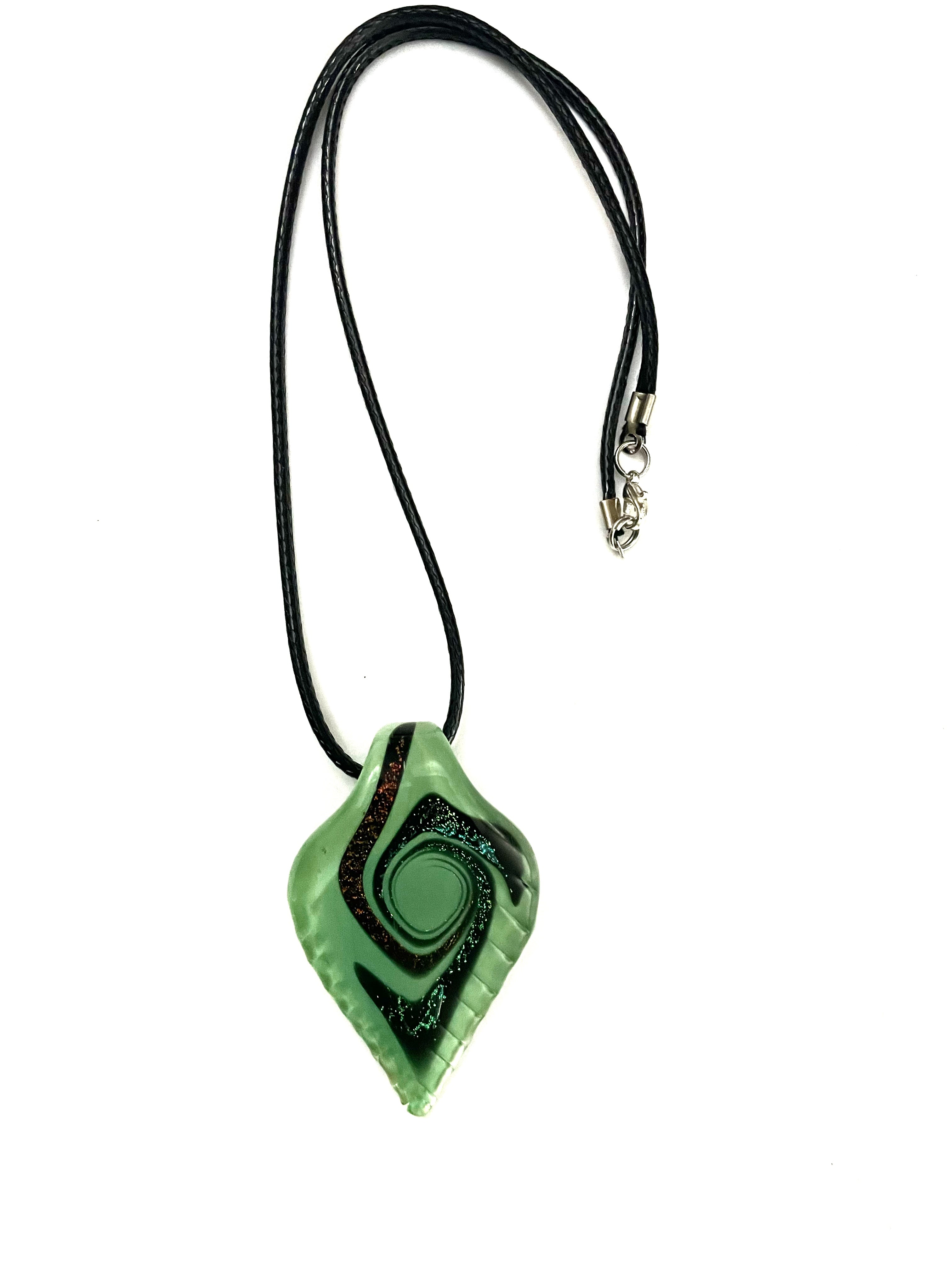 Green with Blue and Red Swirl Glass Necklace