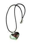 White and Green Heart with Purple Glitter Glass Necklace