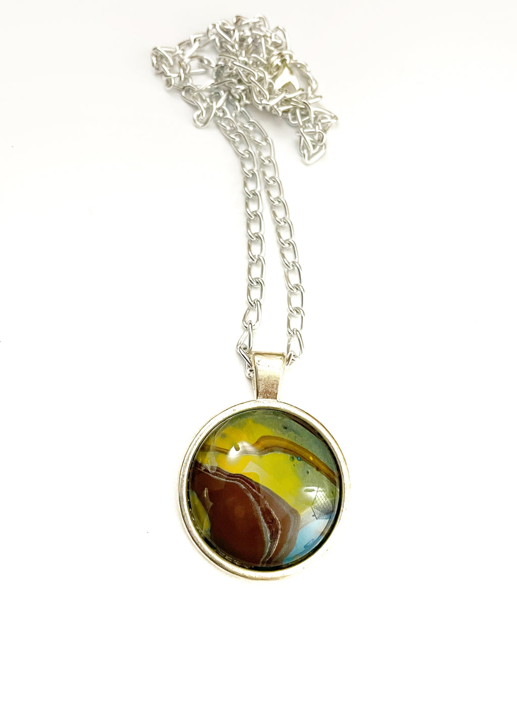 Brown, Blue and Yellow Acrylic Necklaces