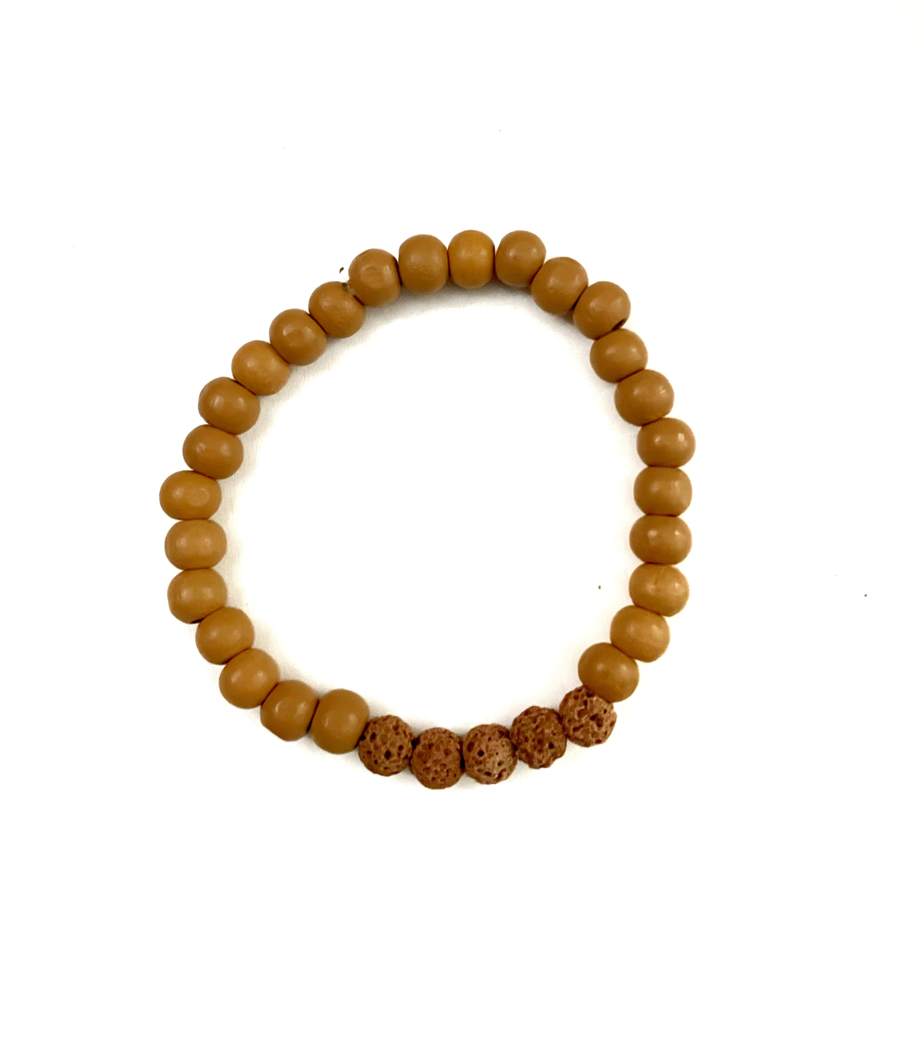Beige Lava Stone and  Beige Wooden Bead Bracelet