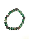 Transparent Green with Brown Specks and Brown  Lava Stone Bracelet