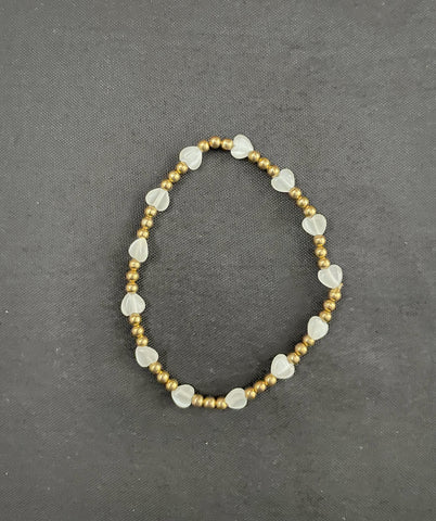 White Heart with Gold Stretchy  Bracelet