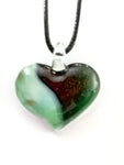 White and Green Heart with Purple Glitter Glass Necklace