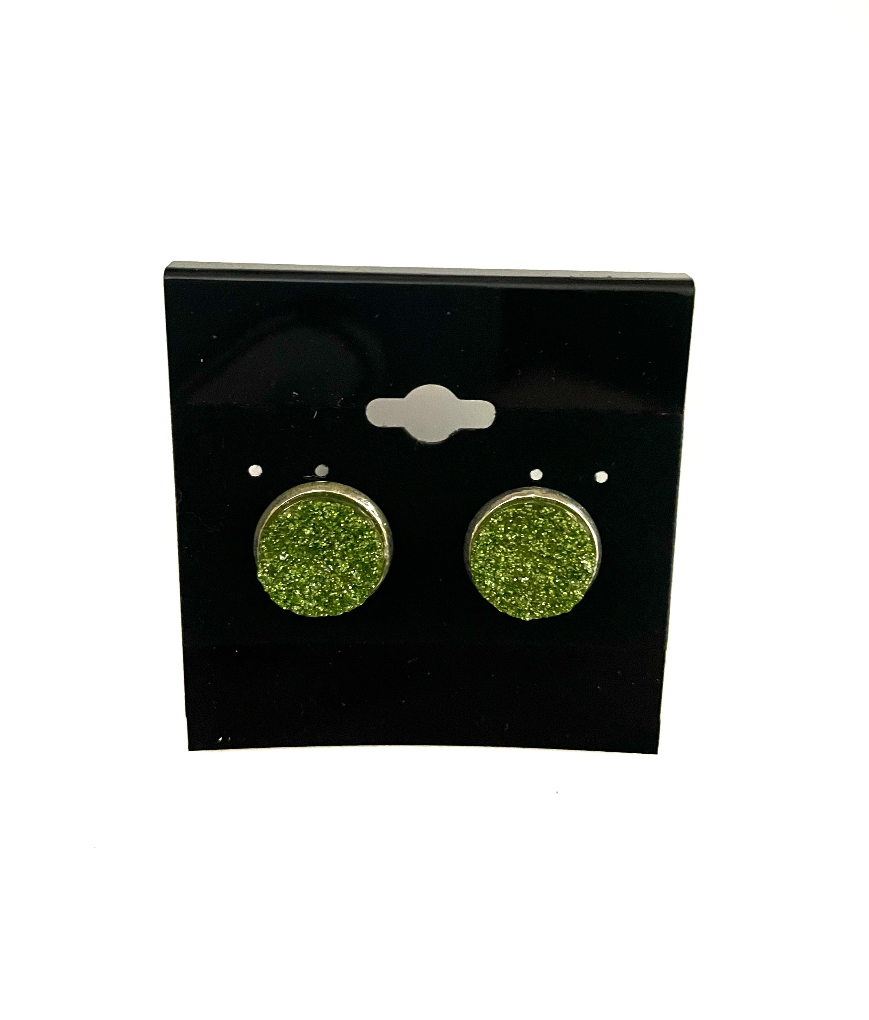 Light Peridot Green Druzy Earring