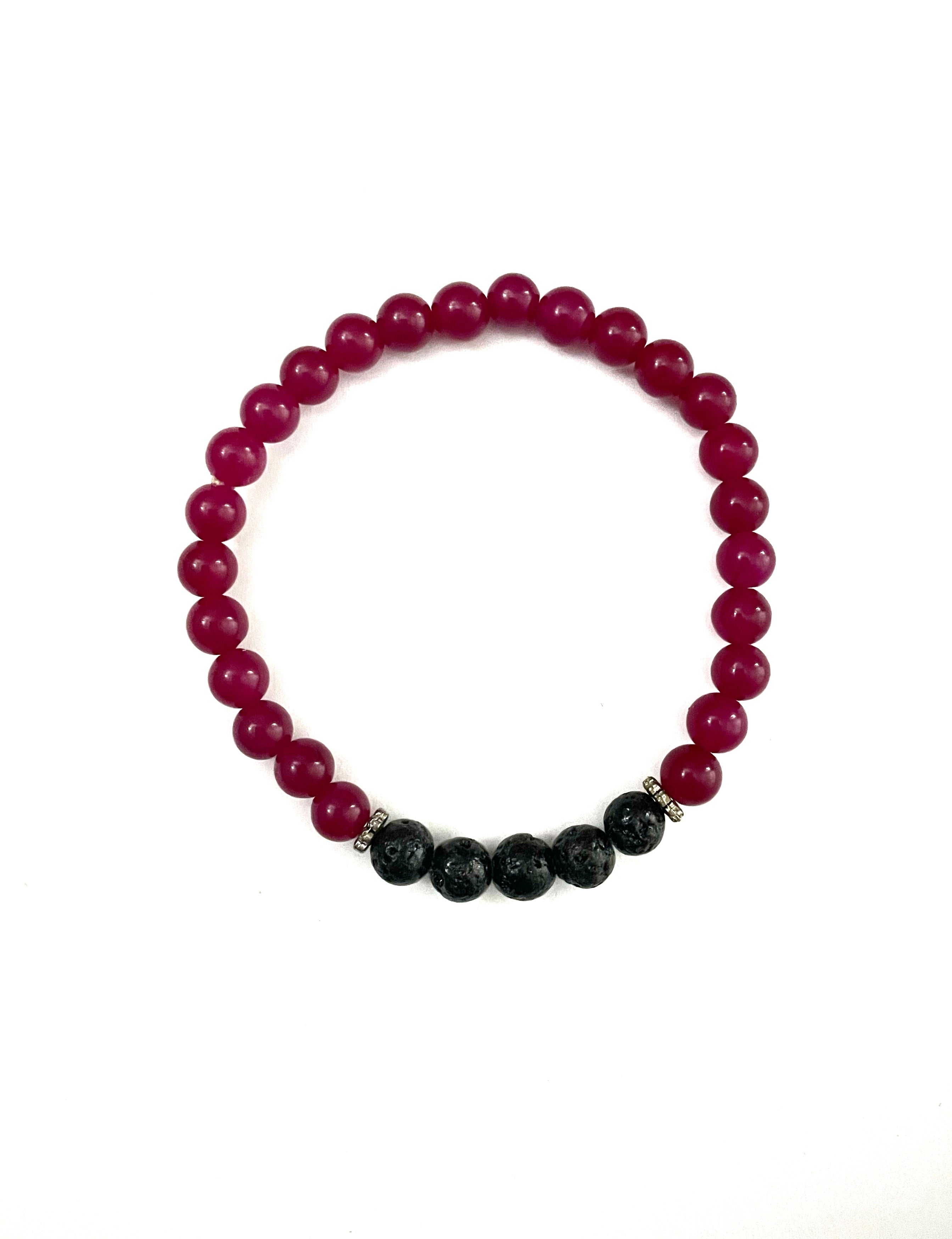 Cerise Glass and Black Lava Stone Bracelet