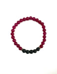 Cerise Glass and Black Lava Stone Bracelet