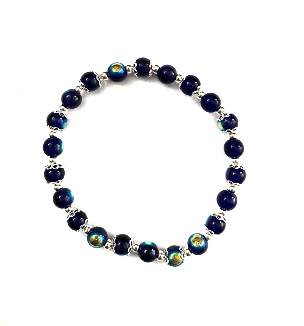 Blue Rainbow Glass Stacked Bracelet
