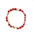 Red and White Glass Bead Stretchy Bracelet
