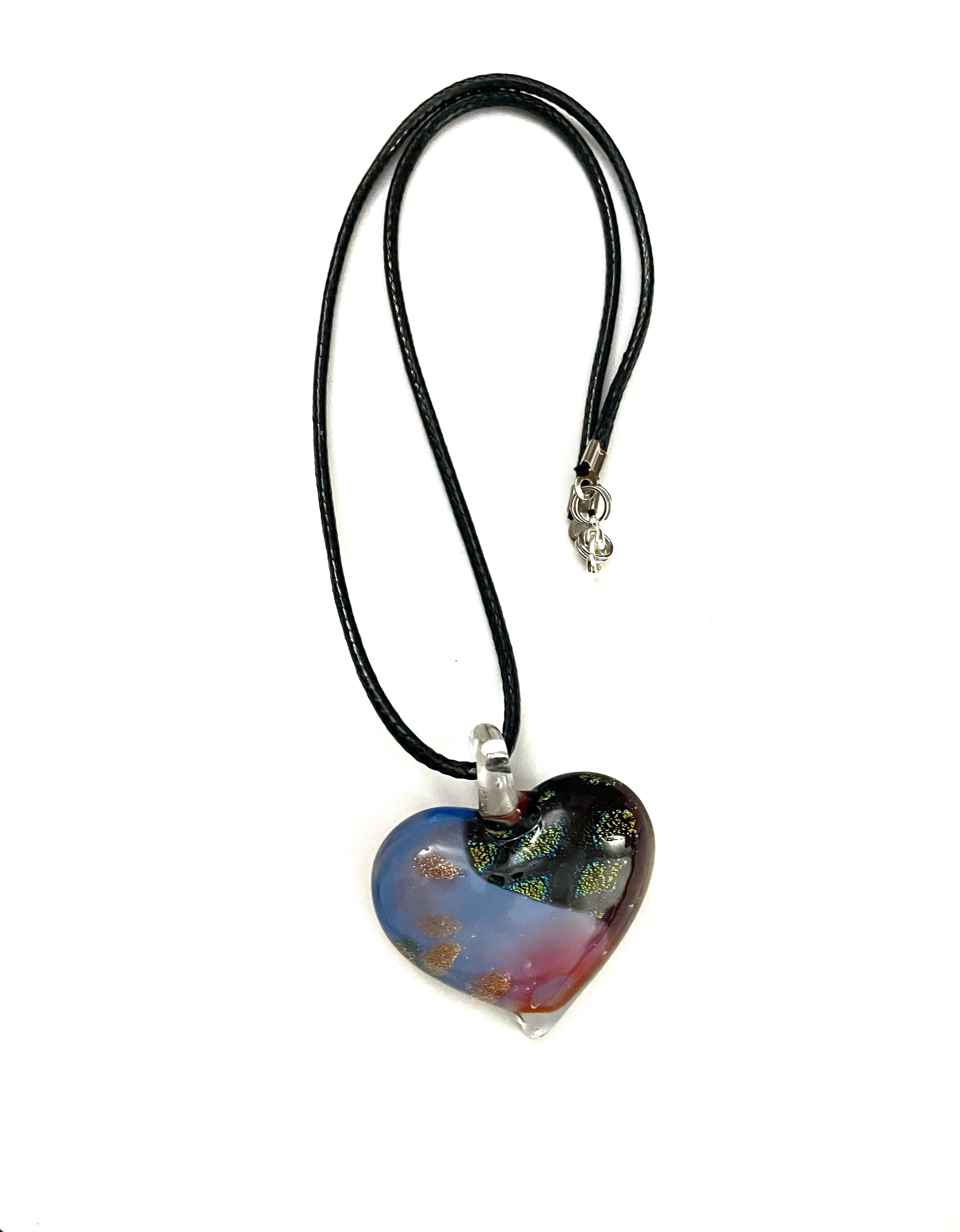 Blue Heart with Dichroic Glass Necklace