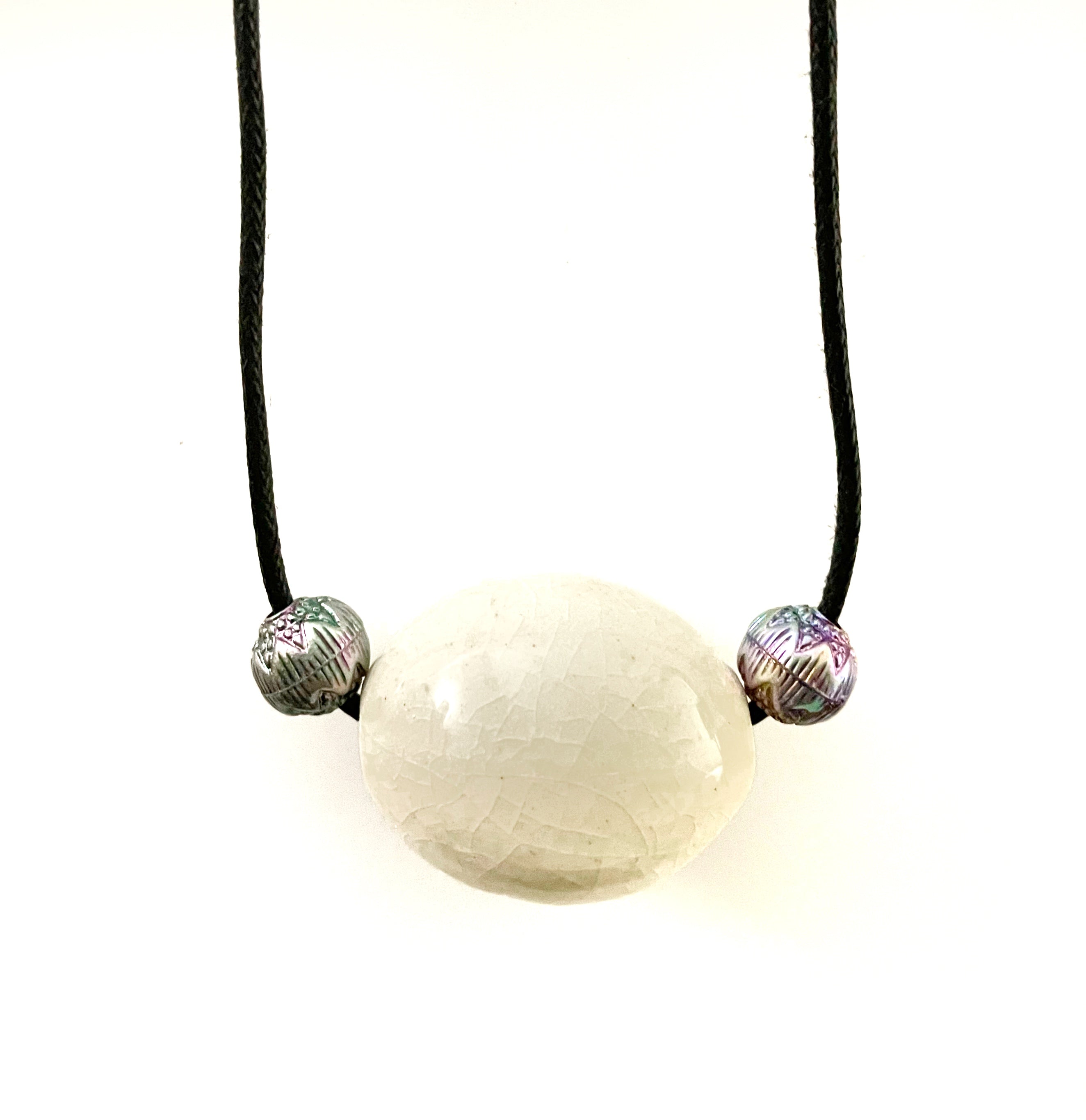Off White Ceramic Oval Necklace