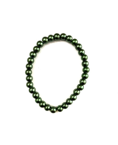 Christmas Green Glass Pearl Stretchy Bracelet